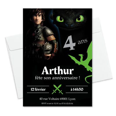 Invitations anniversaire personnalisées DRAGON Krokmou garçon 4 ans