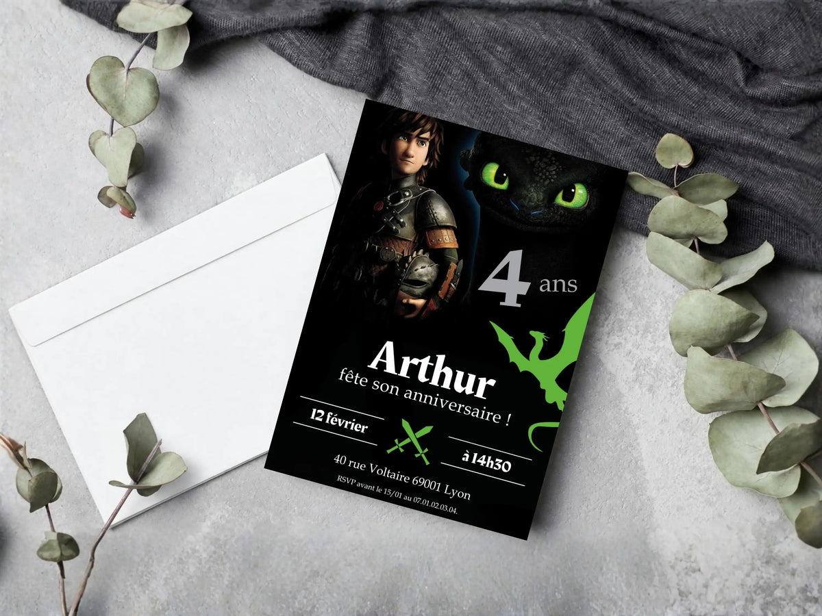 Invitations anniversaire personnalisées DRAGON Krokmou garçon 4 ans