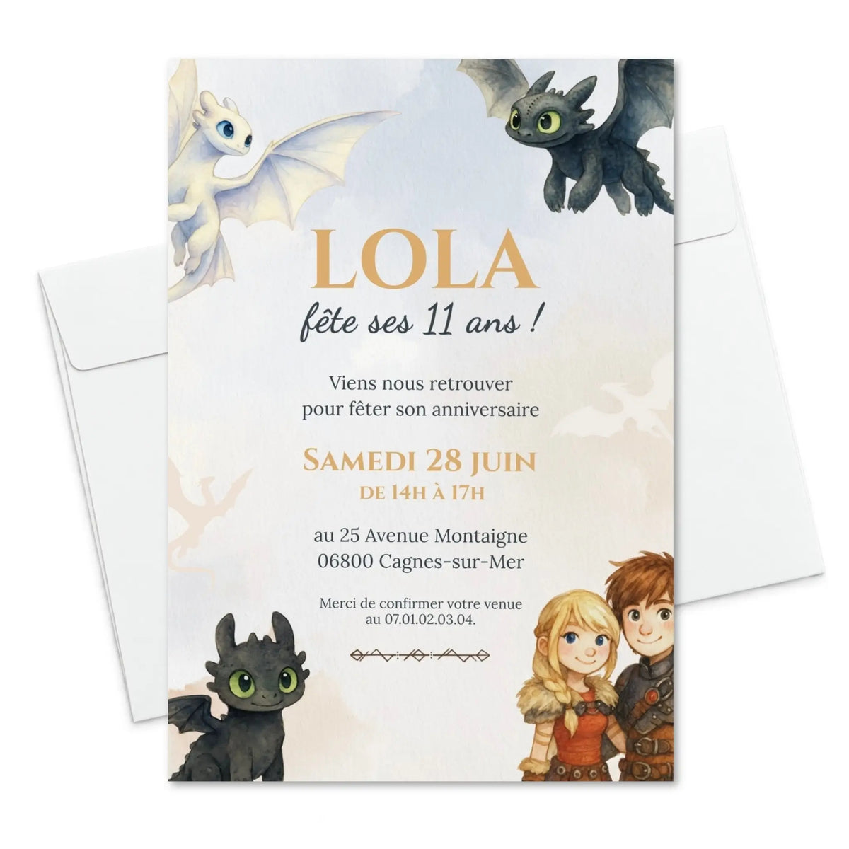 Invitations anniversaire personnalisées DRAGON Krokmou