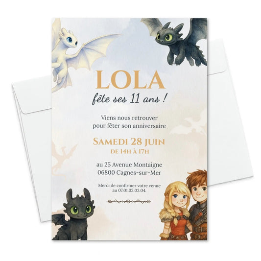 Invitations anniversaire personnalisées DRAGON Krokmou