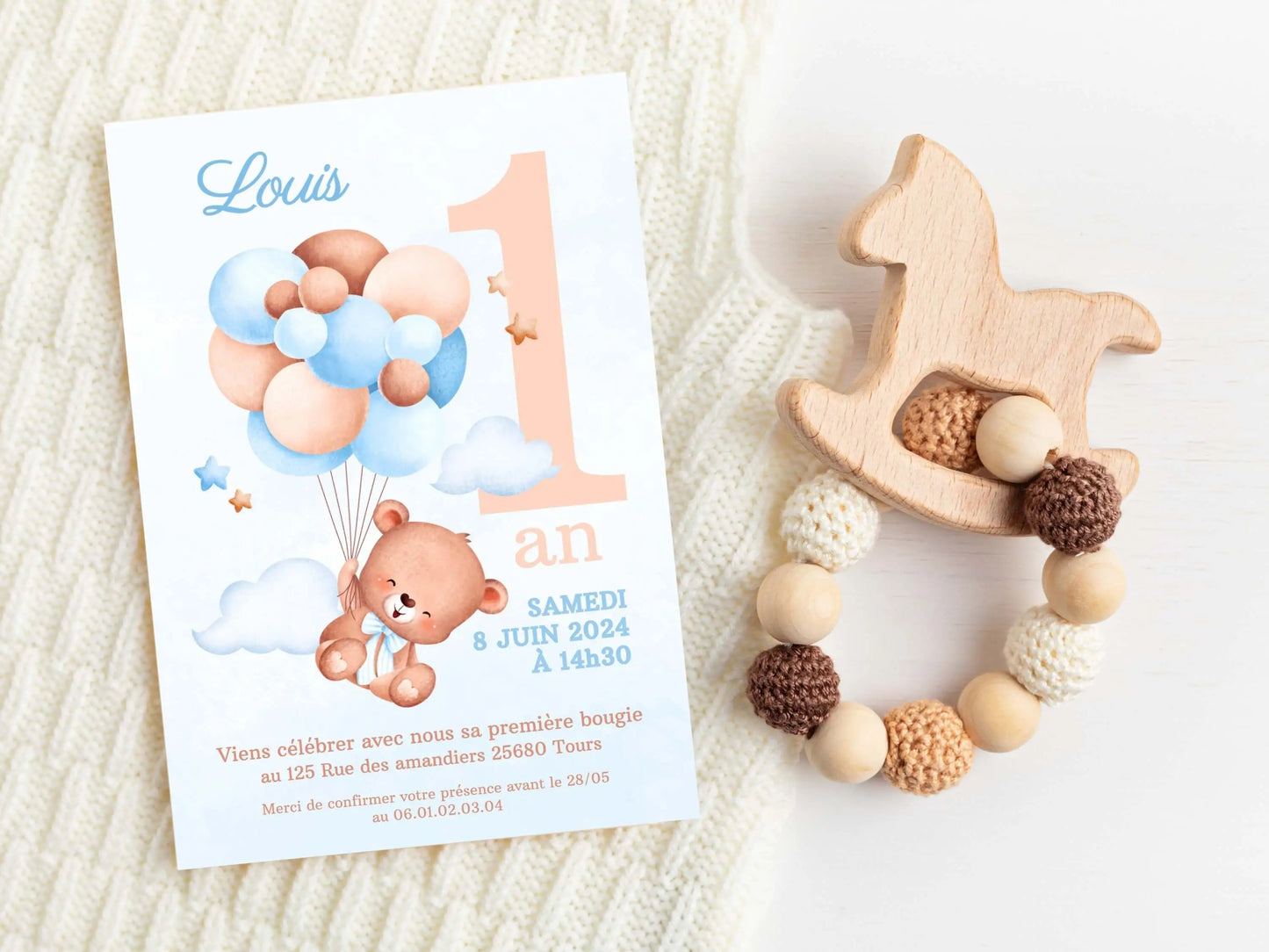 Invitations personnalisées OURSON BLEU Modele 2