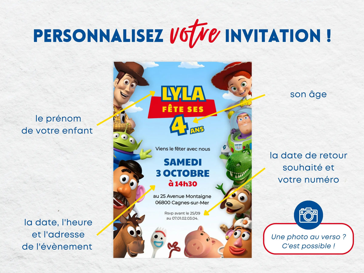 Invitations personnalisées TOY STORY