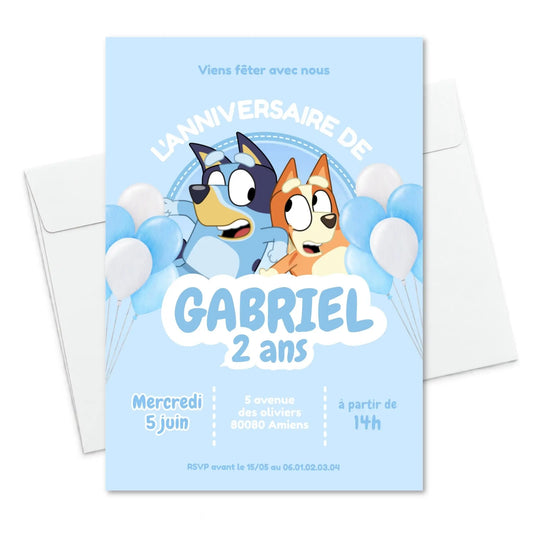 Invitations personnalisées anniversaire BLUEY bleu