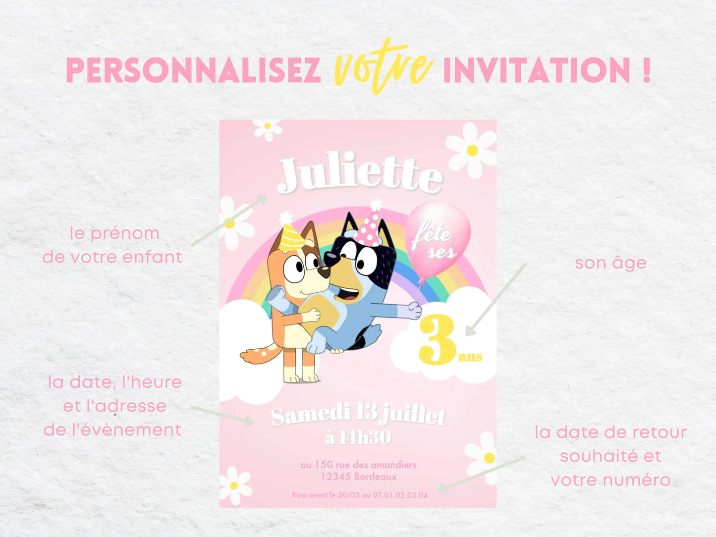 Invitations personnalisées anniversaire BLUEY Modèle 2
