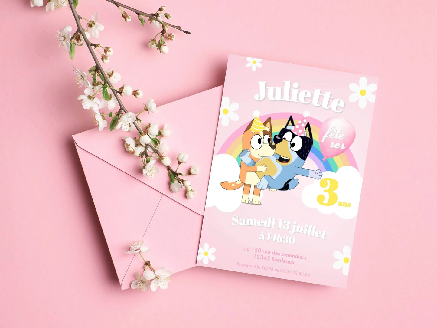 Invitations personnalisées anniversaire BLUEY Modèle 2