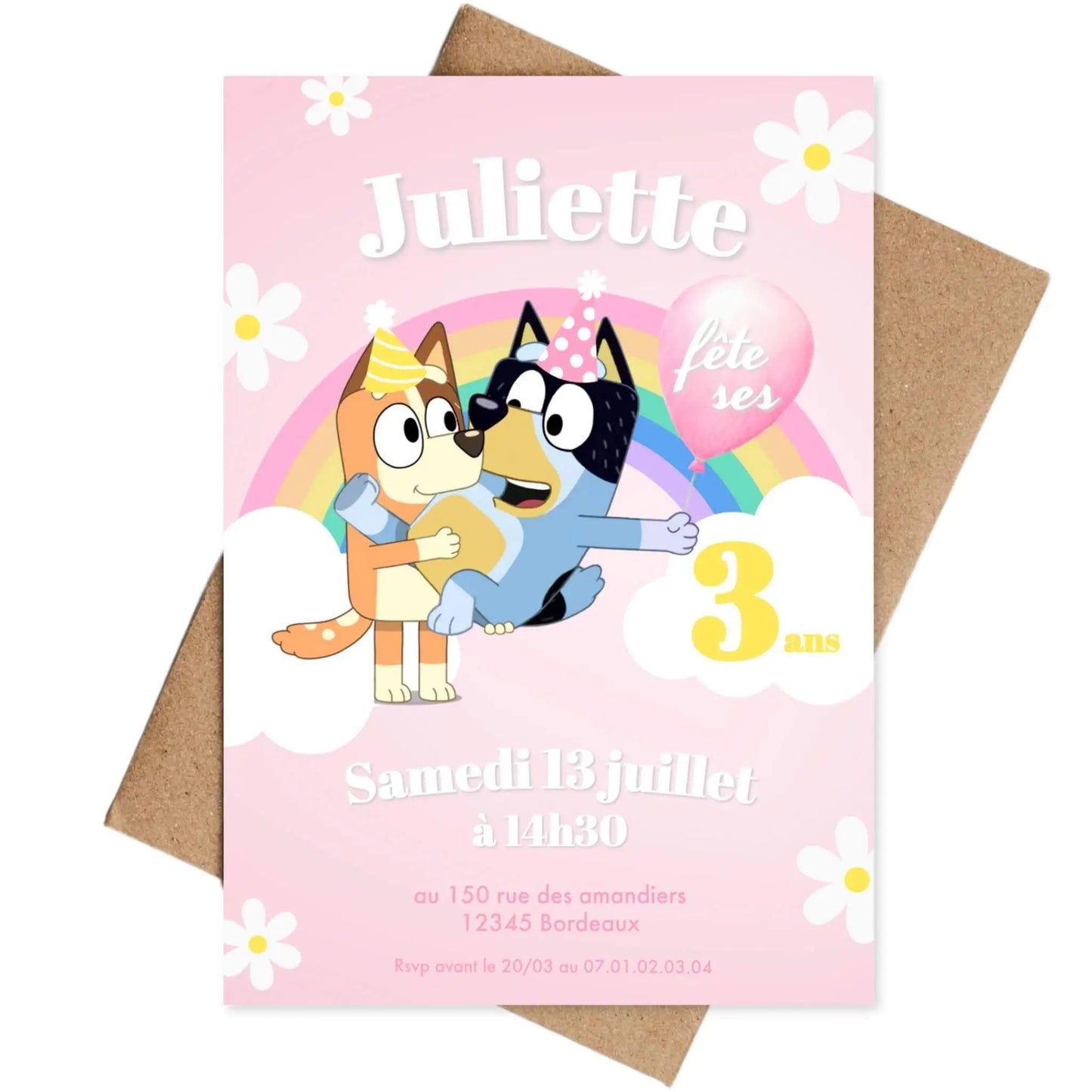 Invitations personnalisées anniversaire BLUEY Modèle 2