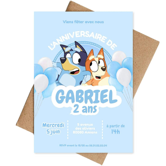 Invitations personnalisées anniversaire BLUEY bleu