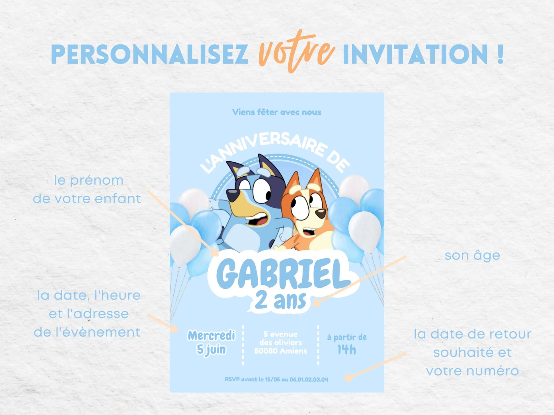 Invitations personnalisées anniversaire BLUEY