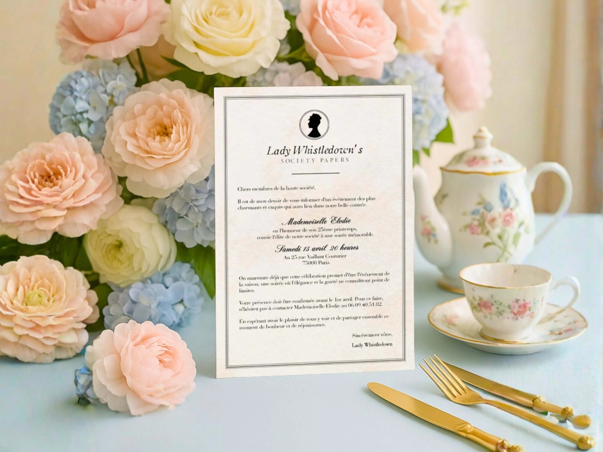 Invitations personnalisées anniversaire BRIDGERTON