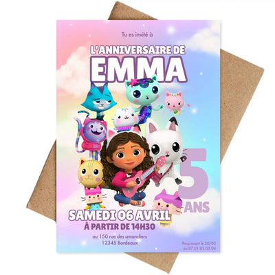 Invitations personnalisées anniversaire GABBY ET LA MAISON MAGIQUE
