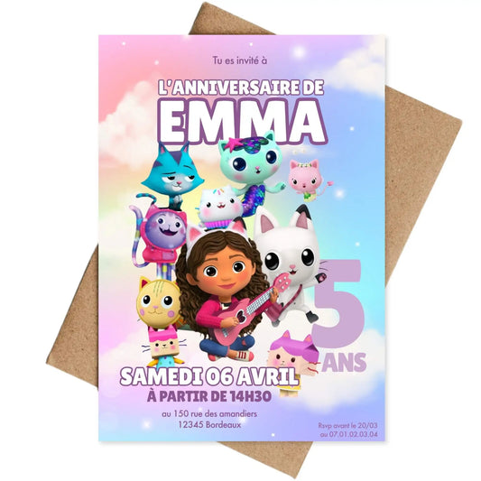 Invitations personnalisées anniversaire GABBY ET LA MAISON MAGIQUE
