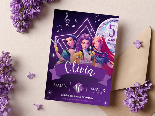 Invitations personnalisées anniversaire KPOP DEMON HUNTERS