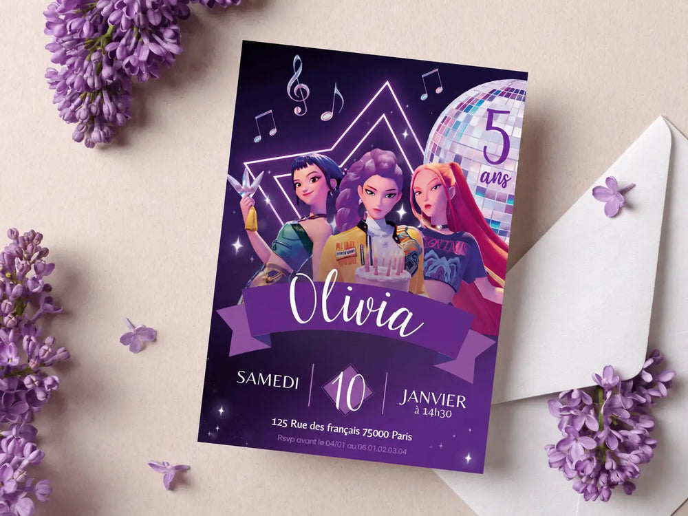 Invitations personnalisées anniversaire KPOP DEMON HUNTERS