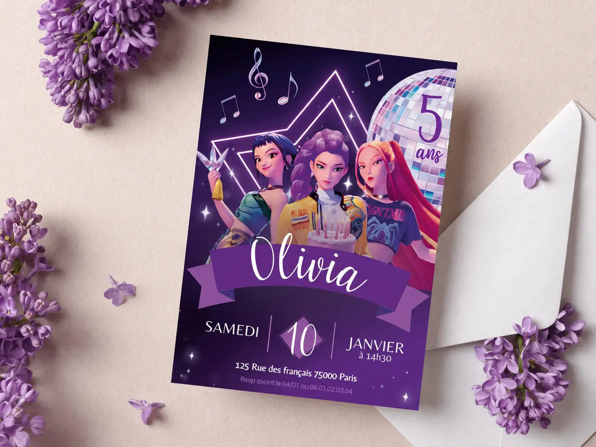Invitations personnalisées anniversaire KPOP DEMON HUNTERS