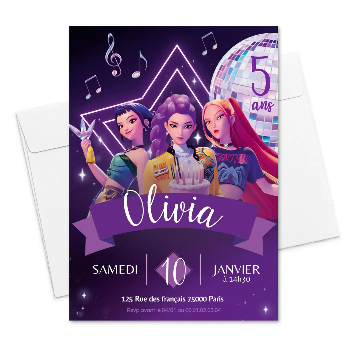Invitations personnalisées anniversaire KPOP DEMON HUNTERS