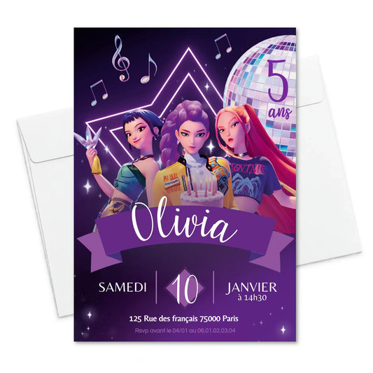 Invitations personnalisées anniversaire KPOP DEMON HUNTERS