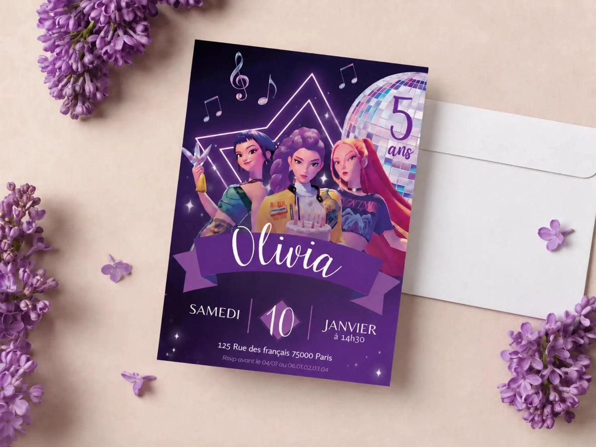 Invitations personnalisées anniversaire KPOP DEMON HUNTERS