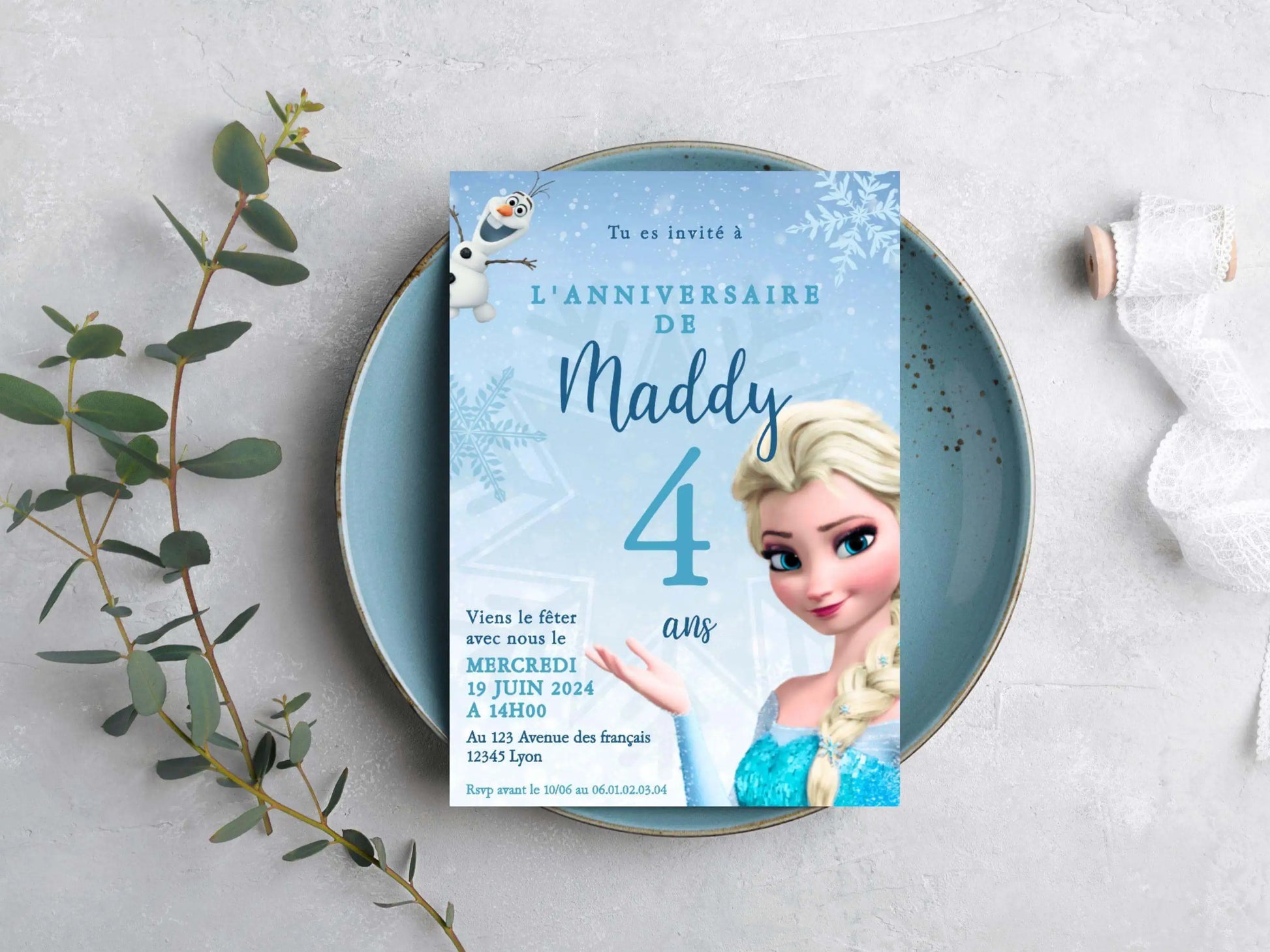 Invitations personnalisées anniversaire LA REINE DES NEIGES