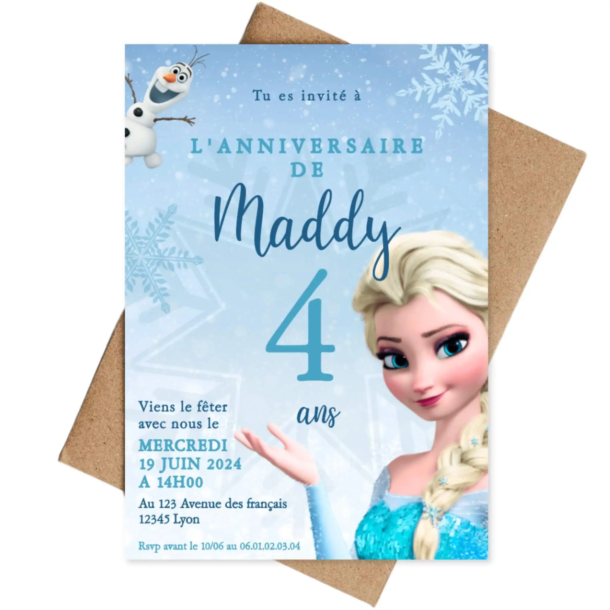 Invitations personnalisées anniversaire LA REINE DES NEIGES