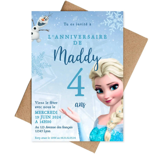 Invitations personnalisées anniversaire LA REINE DES NEIGES