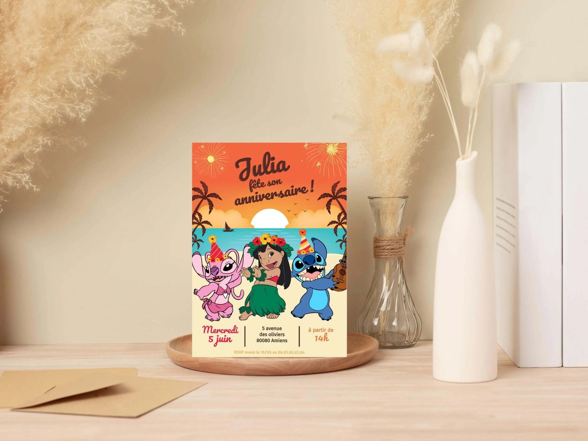 Invitations personnalisées anniversaire LILO, STITCH et ANGEL