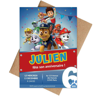 Invitations personnalisées anniversaire PAT'PATROUILLE