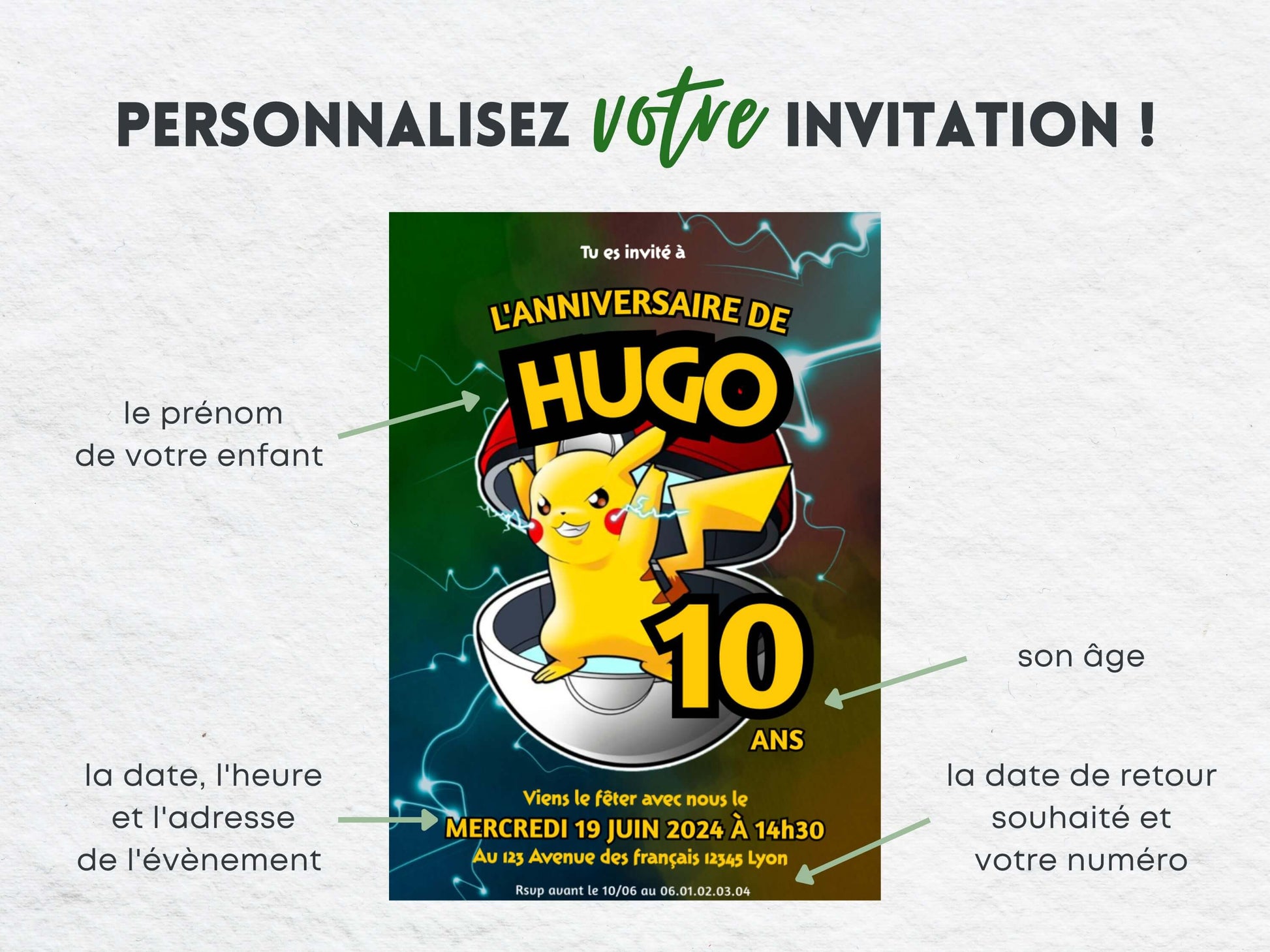 Invitations personnalisées anniversaire POKEMON