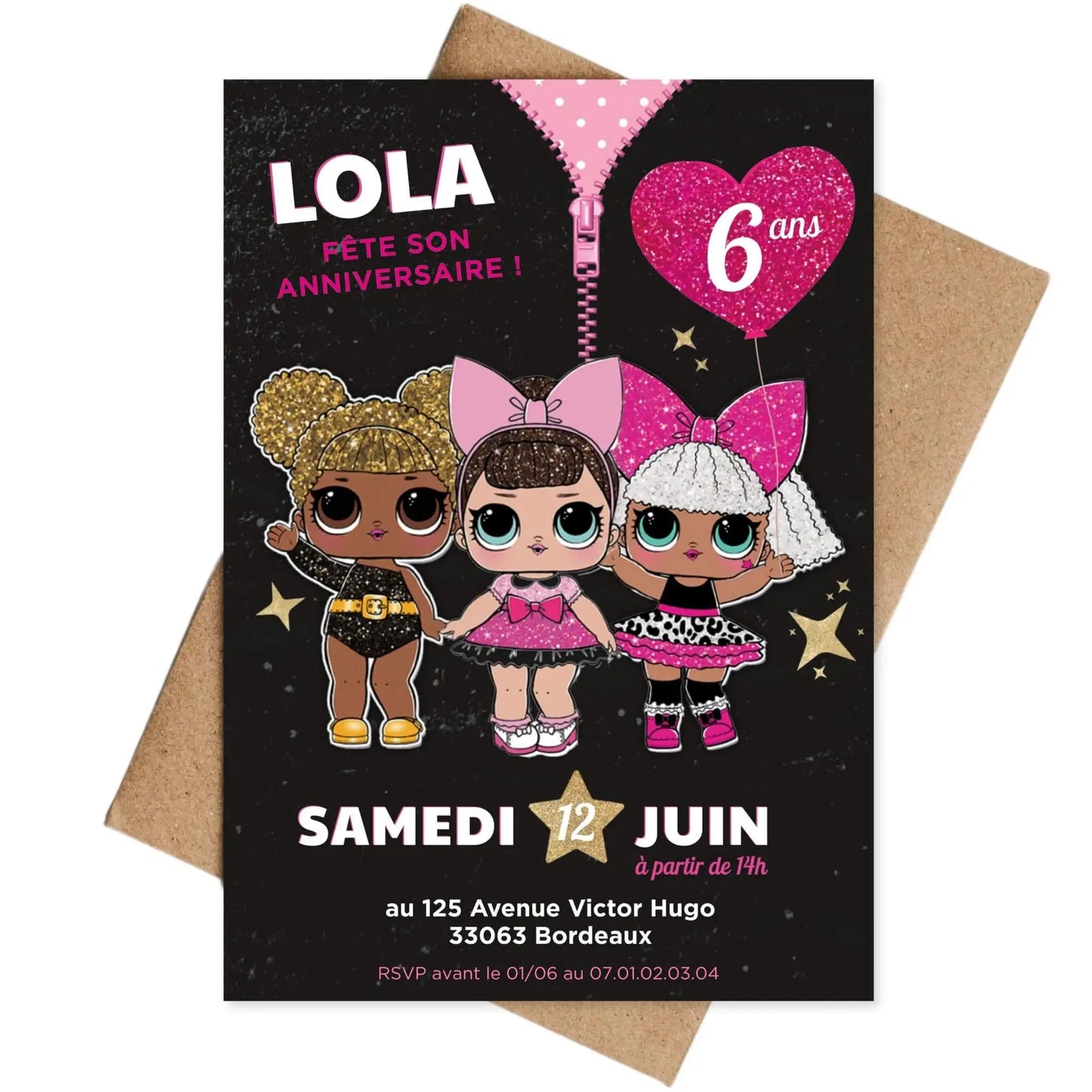 Invitations personnalisées anniversaire POUPÉE LOL