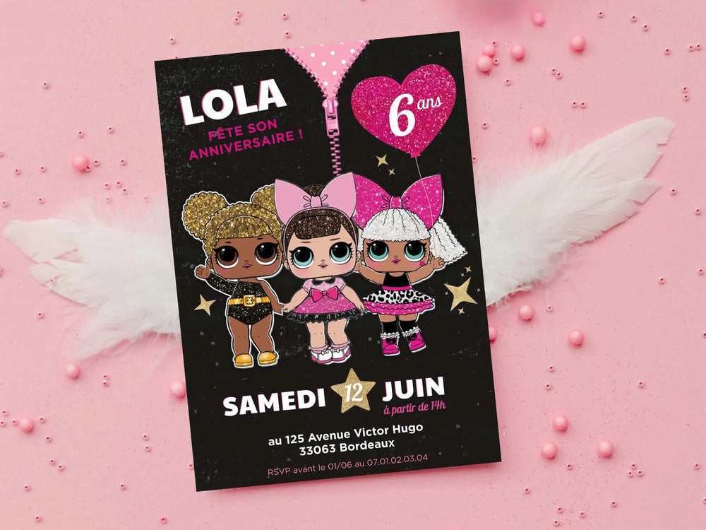 Invitations personnalisées anniversaire POUPÉE LOL