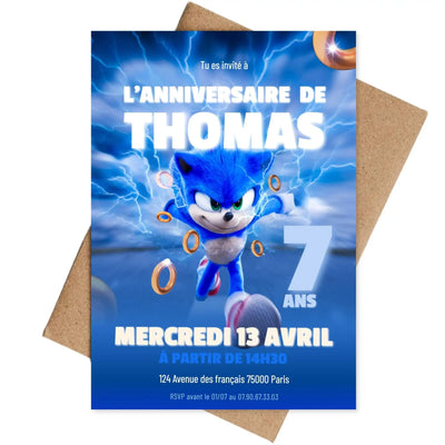 Invitations personnalisées anniversaire SONIC