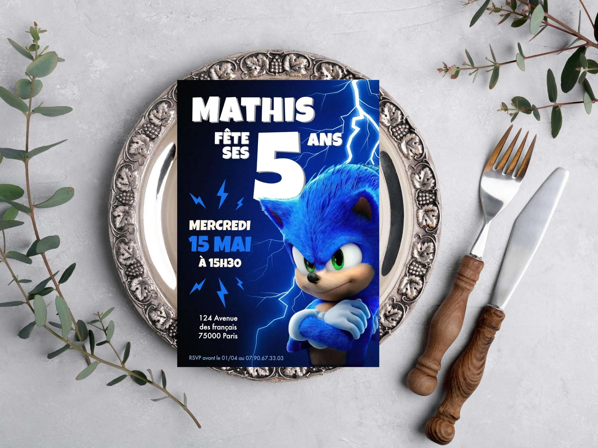 Invitations personnalisées anniversaire SONIC