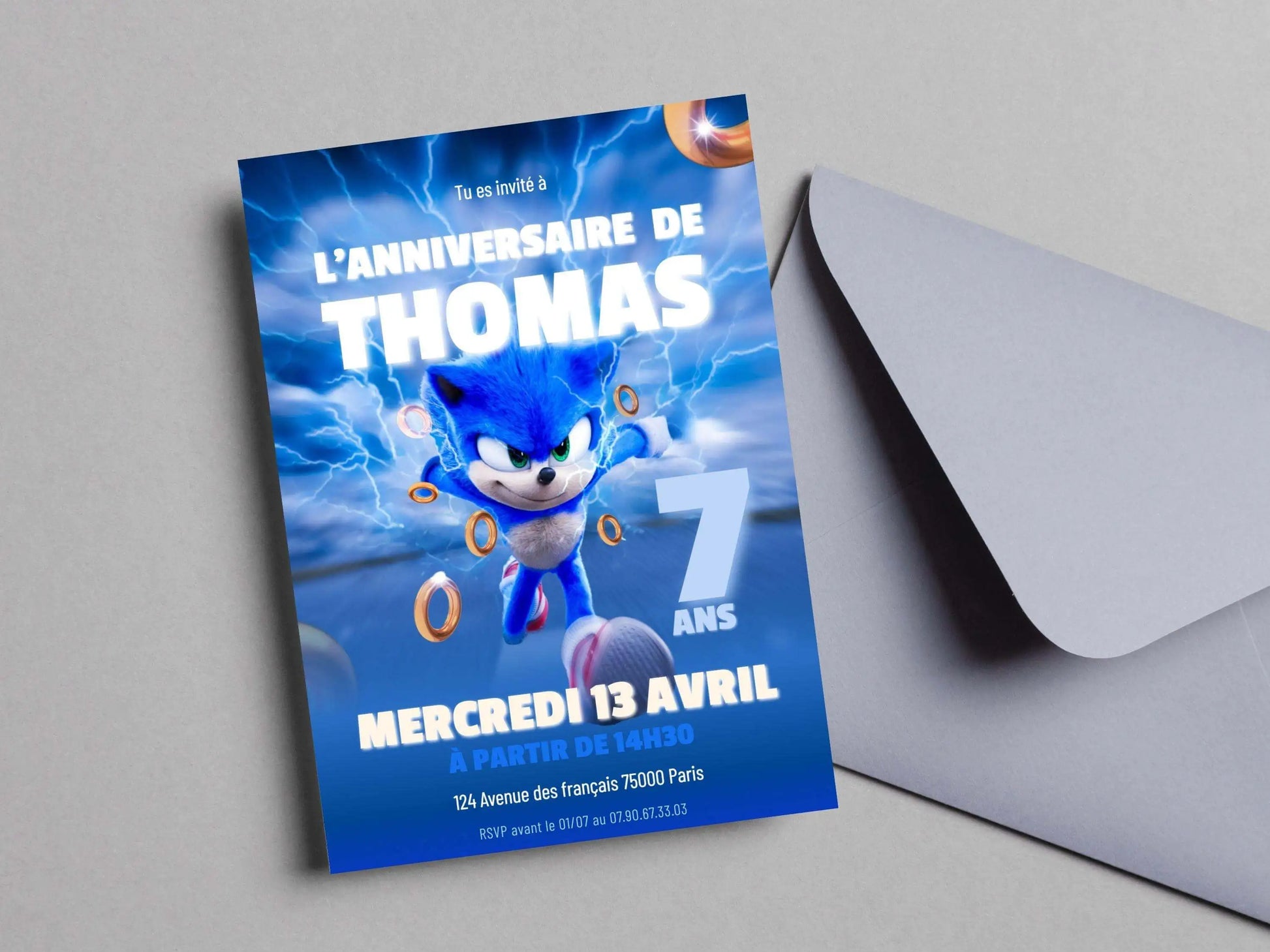 Invitations personnalisées anniversaire SONIC