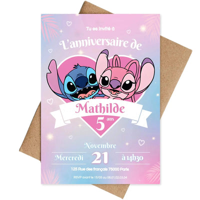 Invitations personnalisées anniversaire STITCH & ANGEL