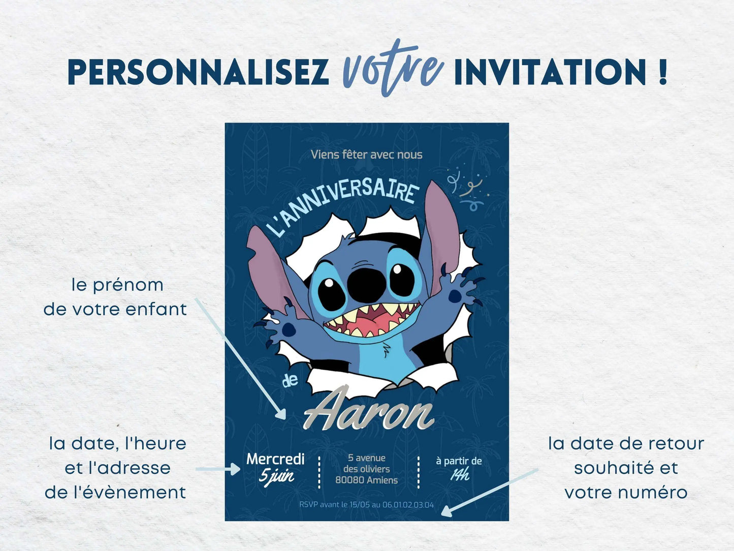 Invitations personnalisées anniversaire STITCH