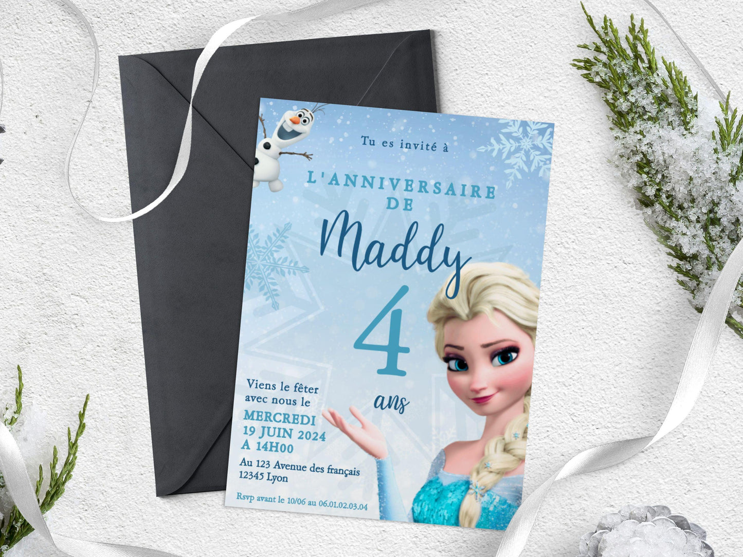 Invitations personnalisées LA REINE DES NEIGES - Papettelie