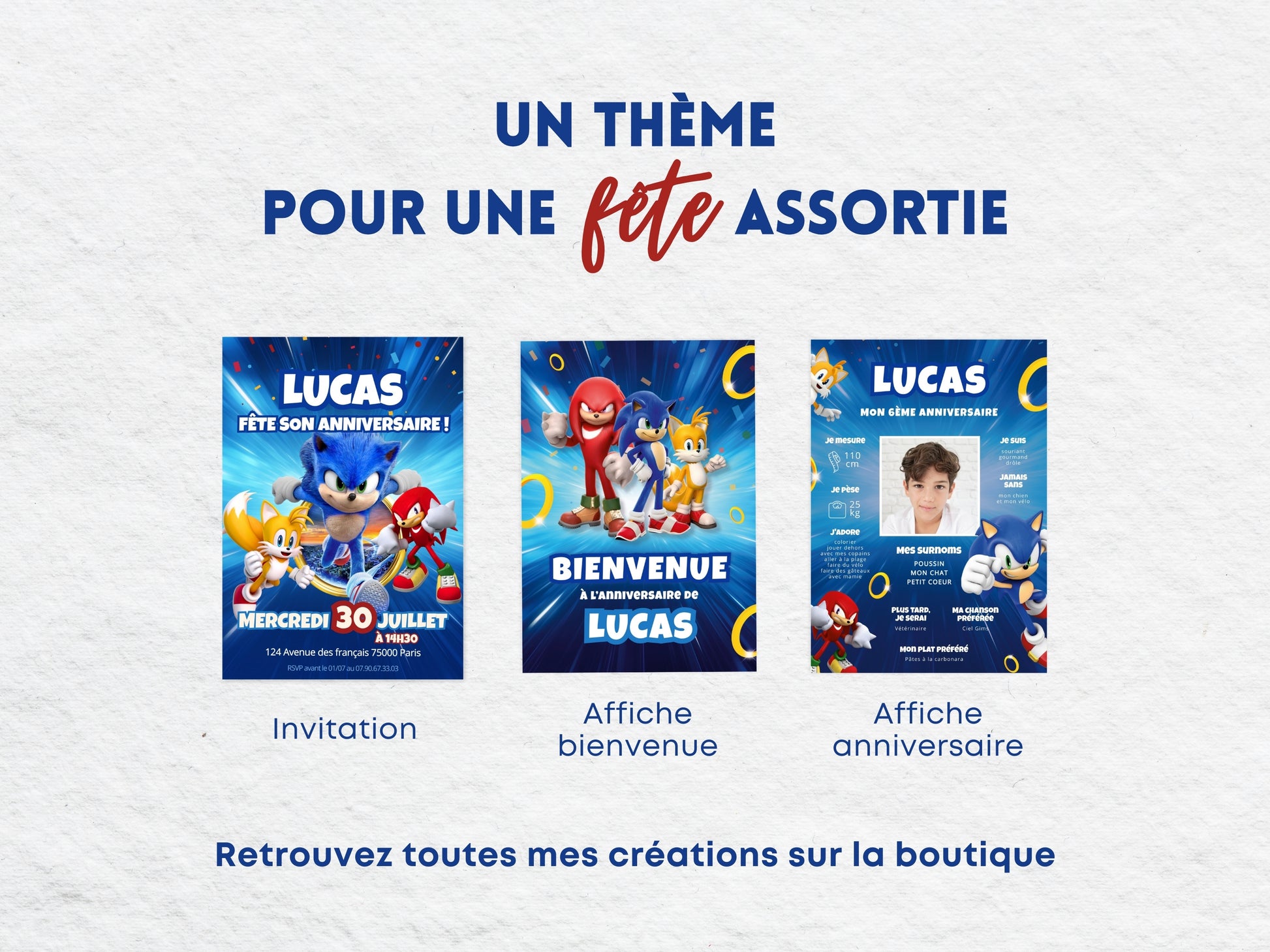 Papeterie thème anniversaire Sonic (invitation, affiche)