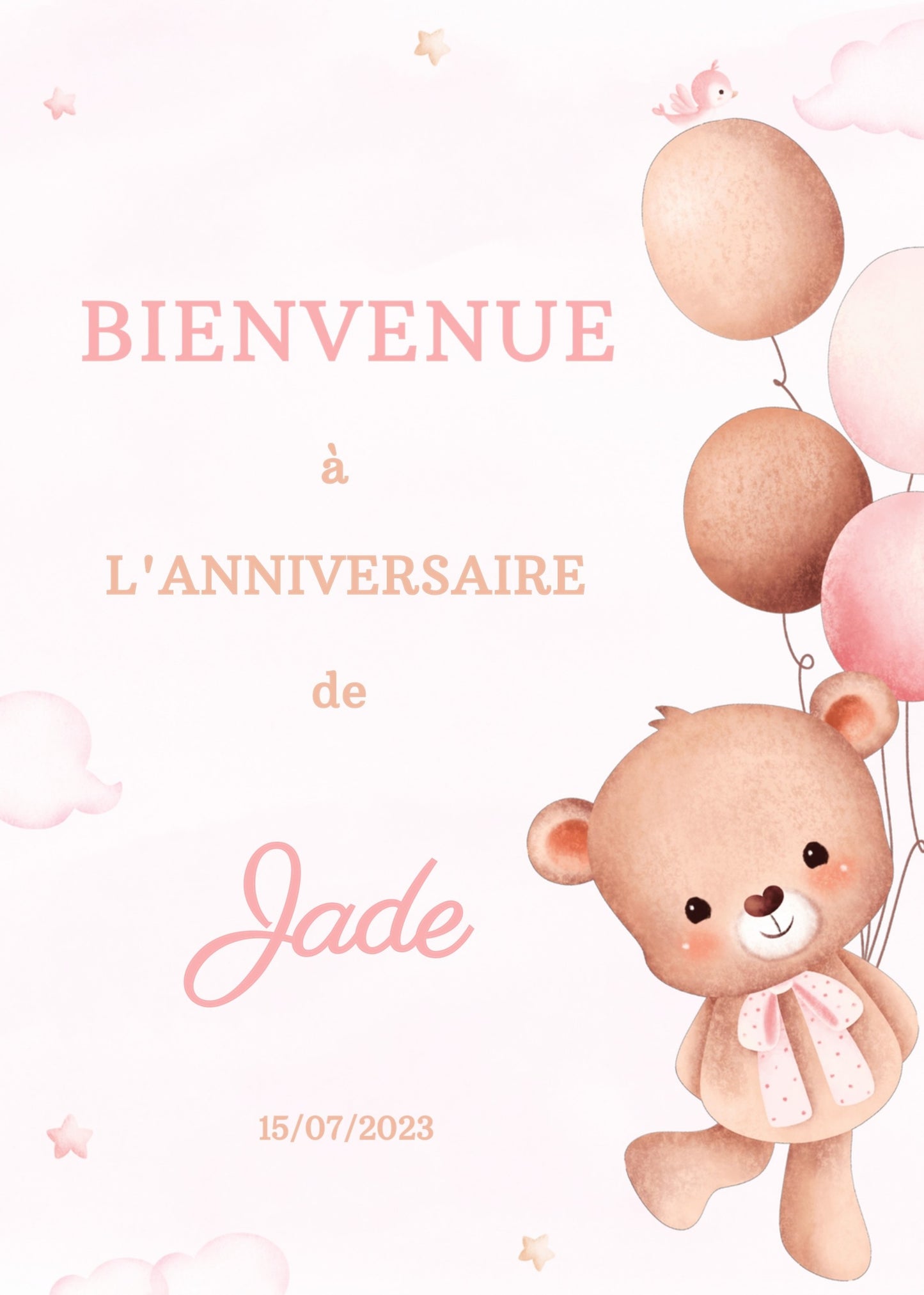 Affiche bienvenue personnalisée OURSON ROSE