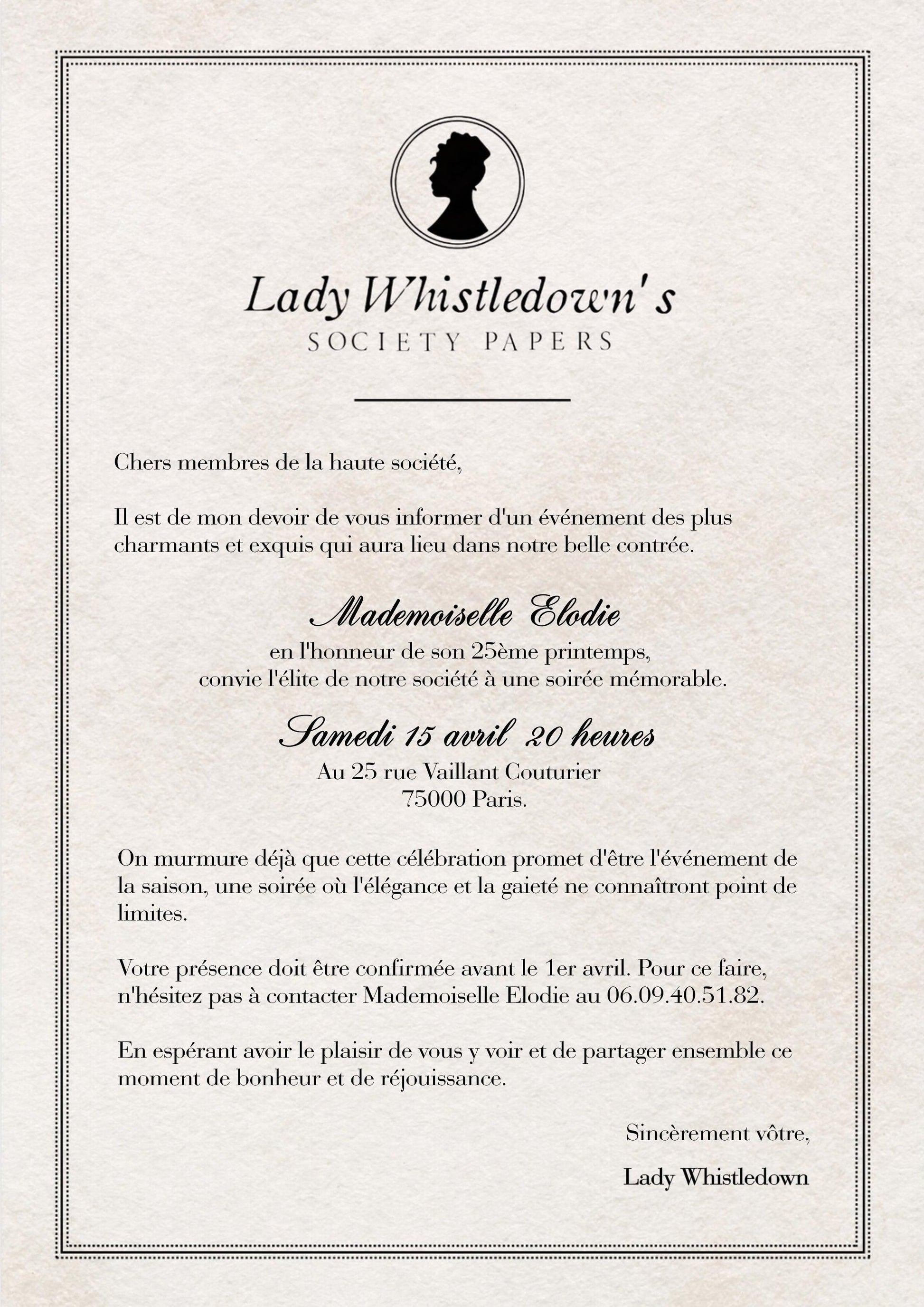 Invitations personnalisées BRIDGERTON - Papettelie